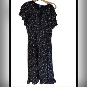 Black Midi Dress with White Floral Pattern. New Without Tags. Never Used.